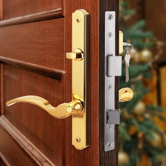 House Guard Hinged Patio Door Handle System (Brass) - Picture 3 of 12